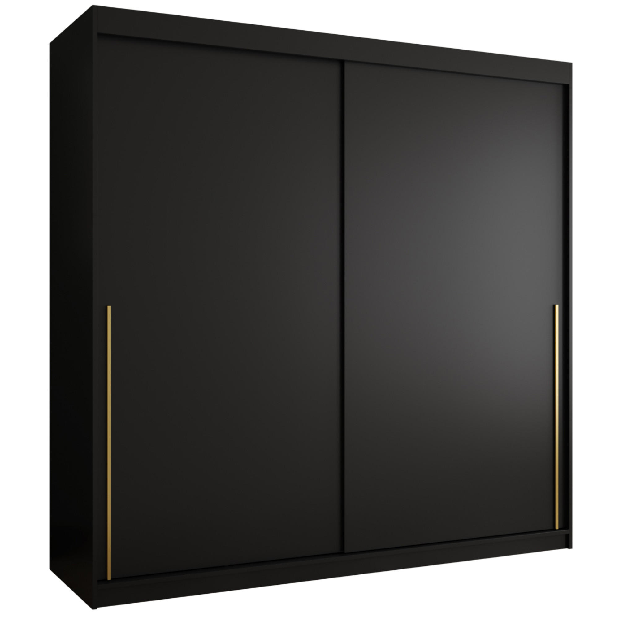 SCHIEBETÜRENSCHRANK 200 cm Breite, schwarz mit goldenem Griff - Goldfarben/Schwarz, Holzwerkstoff (200/200/62cm) - Home Collective