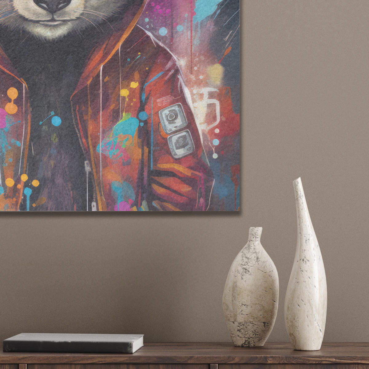AKUSTIKBILD Panda - Jacke - Graffiti - Orange Wandbilder 60x60 cm - Orange, Kunststoff (60/60/0.9cm) - MuchoWow
