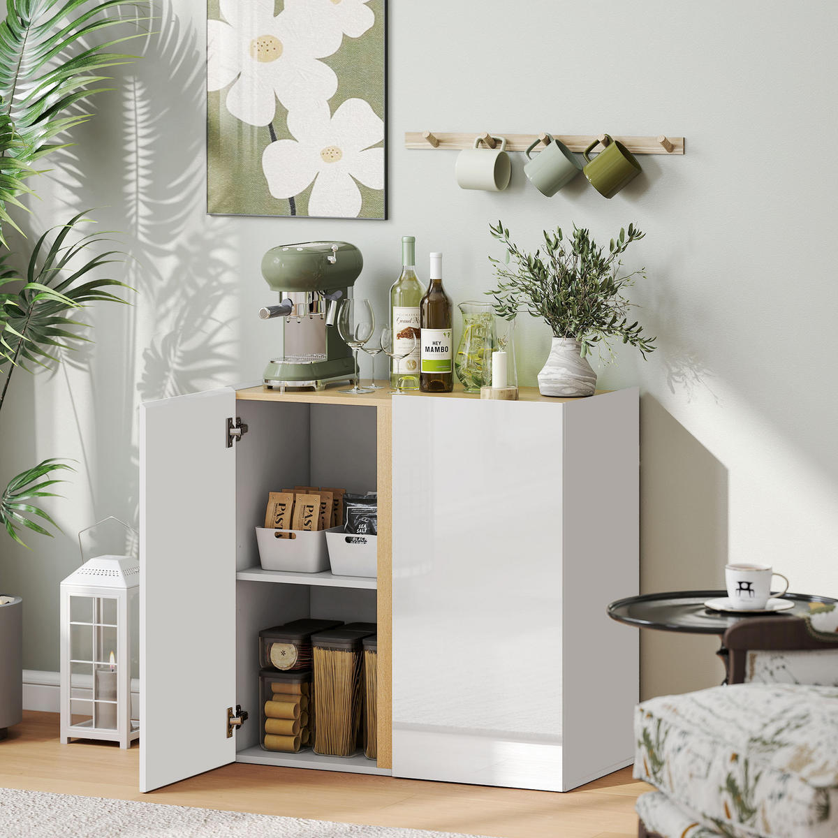 SIDEBOARD Weiß 80/40/80 cm - Weiß Hochglanz/Weiß, Holzwerkstoff (40/80/80cm) - PANGIVO