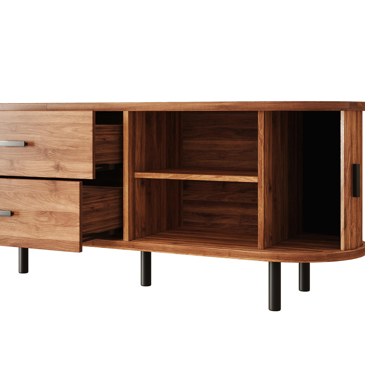 TV-LOWBOARD 160 x 40 x 55 cm aus MDF, Schiebetüren, 2 Schubladen, Metallfüße, Walnuss - Walnussfarben, Holzwerkstoff (160/55/40cm)