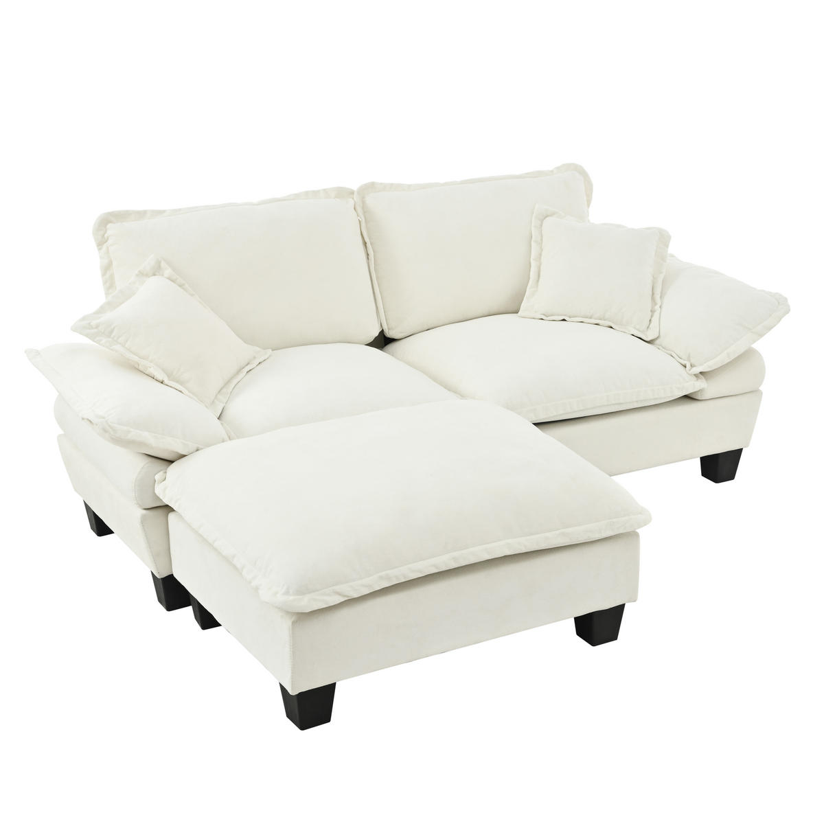 ECKSOFA aus Chenille 194x155x90 cm in Beige mit Ottomanen-Modul - Beige, Textil (155/90/194cm) - Modfu