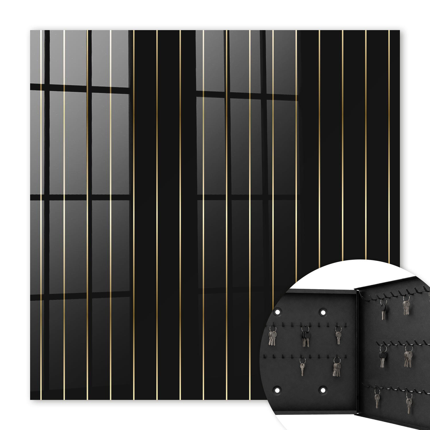 SCHLÜSSELBOX Schwarz 30x30 cm- Türöffnung nach rechts - Feine Linien - Schwarz, Metall (30/30/5cm) - TULUP