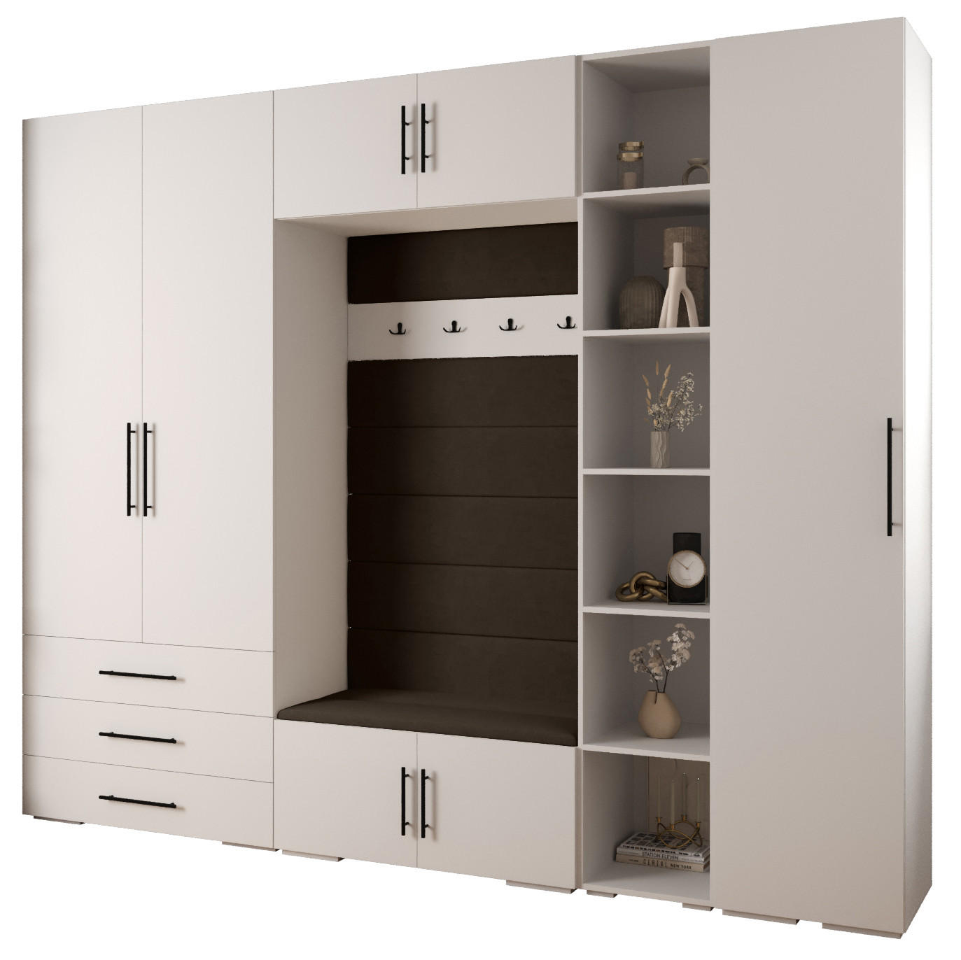 Abiks Möbel Garderoben-Set Weiß, Braun, Schwarz 290x236.7x47 cm