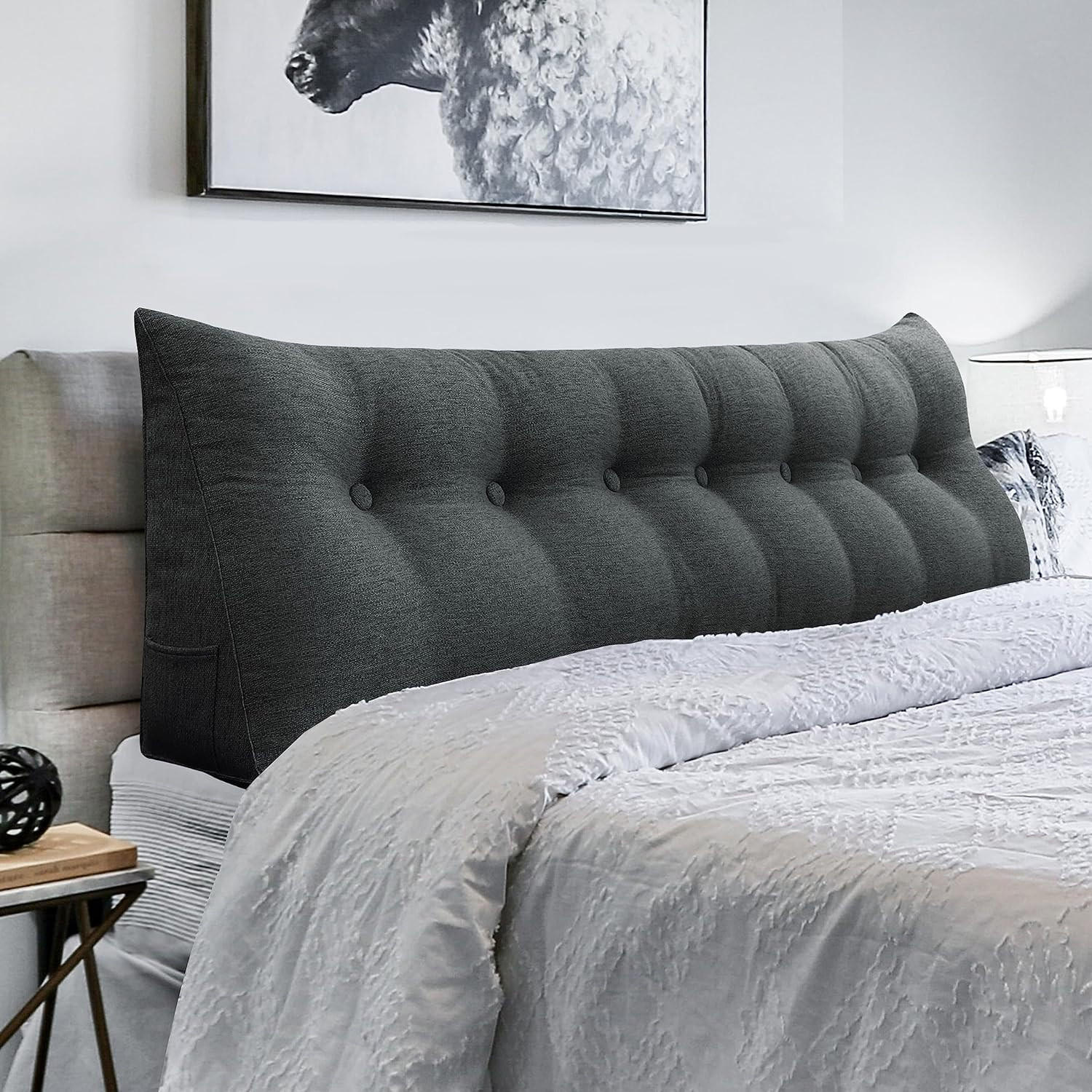 RÜCKENKISSEN für Bett Leinenlook Schwarz 200 cm - Schwarz, Textil (50/200cm) - Vercart