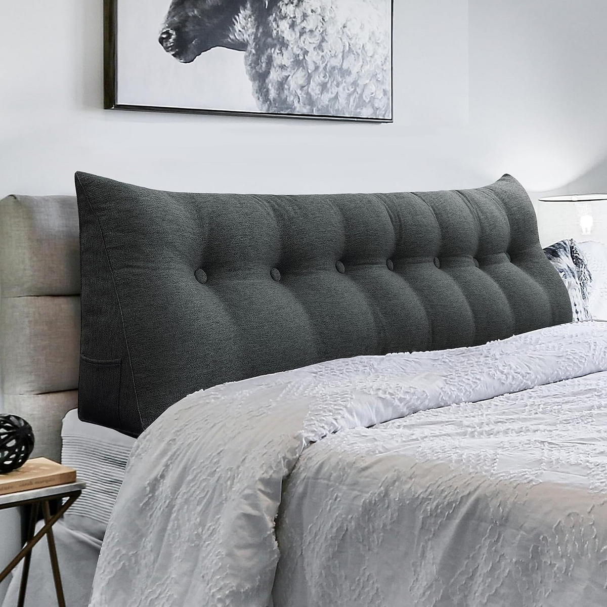 RÜCKENKISSEN für Bett Leinenlook Schwarz 200 cm - Schwarz, Textil (50/200cm) - Vercart
