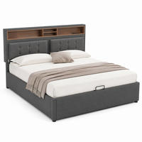 POLSTERBETT mit Stauraum und USB/Type-C 140x200 cm Leinen Grau - Grau, Metall (140/200cm) - Meubliv