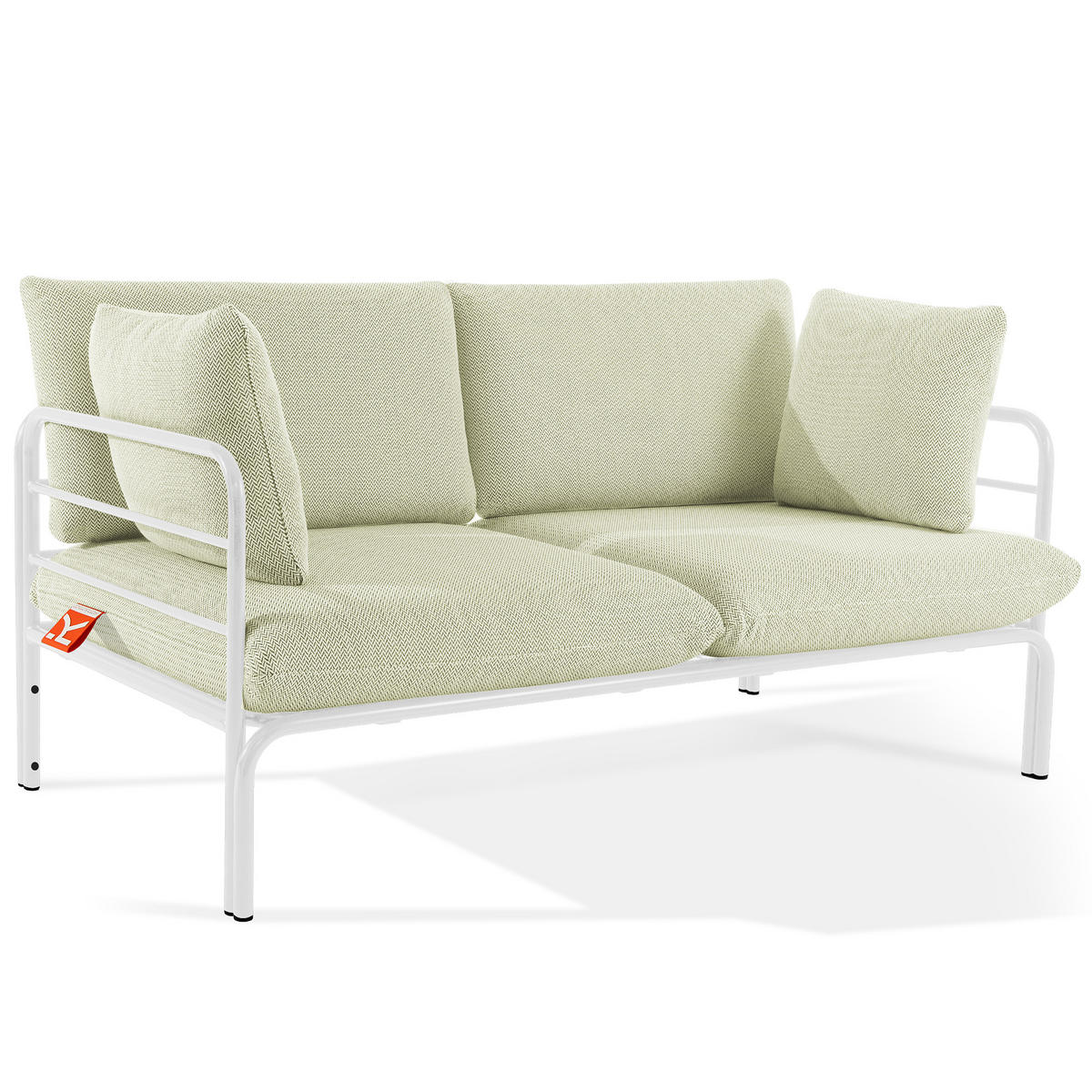 GARTENMÖBELSET RAMBE 4-tlg. 1x Tisch 2x Sessel 1x Sofa 2-Sitzer, mit Kissen, LOFT-STIL, Weiß - Weiß/Hellgrün, Glas/Textil - KONSIMO®