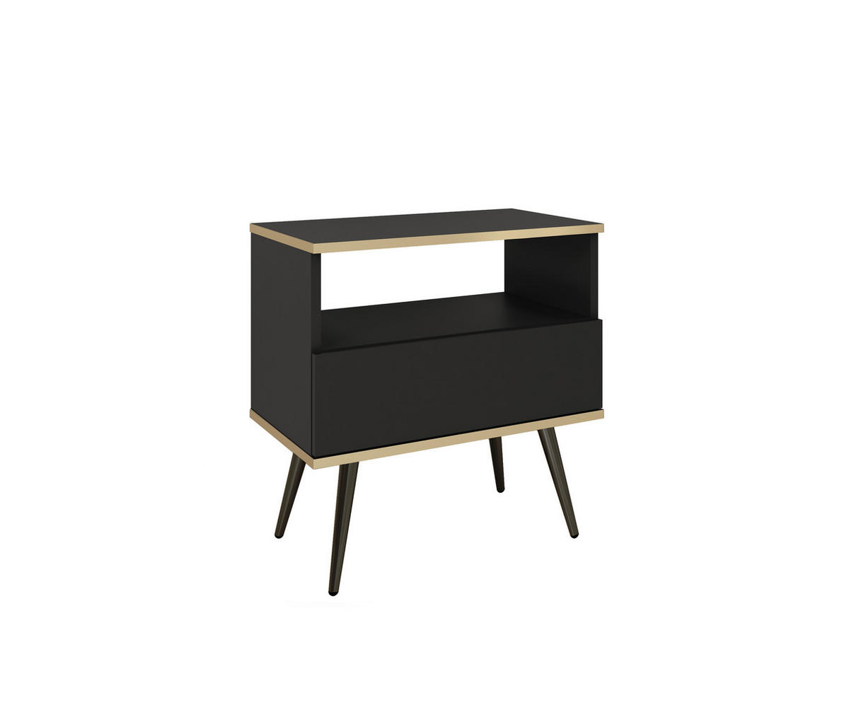 NACHTTISCH Schwarz - S-54, Hochglanz, Schubladen Push-to-Open 54x39x59 cm Schwarz/Schwarz - Schwarz, Holzwerkstoff/Kunststoff (54/59/39cm) - DomoHome