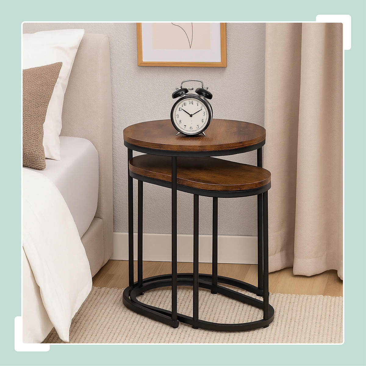 MĂSUȚE Maro Negru 2er-Set MDF metal aspect lemn rotund oval 51x40 cm - multicolor, material plastic/compozit lemnos (40/40/51cm) - Relaxdays