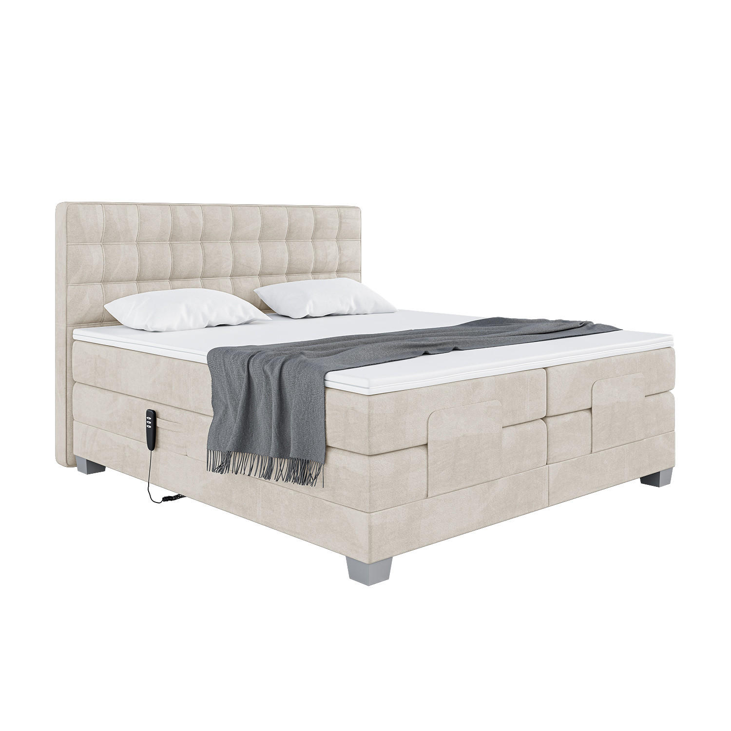 BOXSPRINGBETT Edison - Silberfarben/Creme, Textil (120/200cm) - Meblini