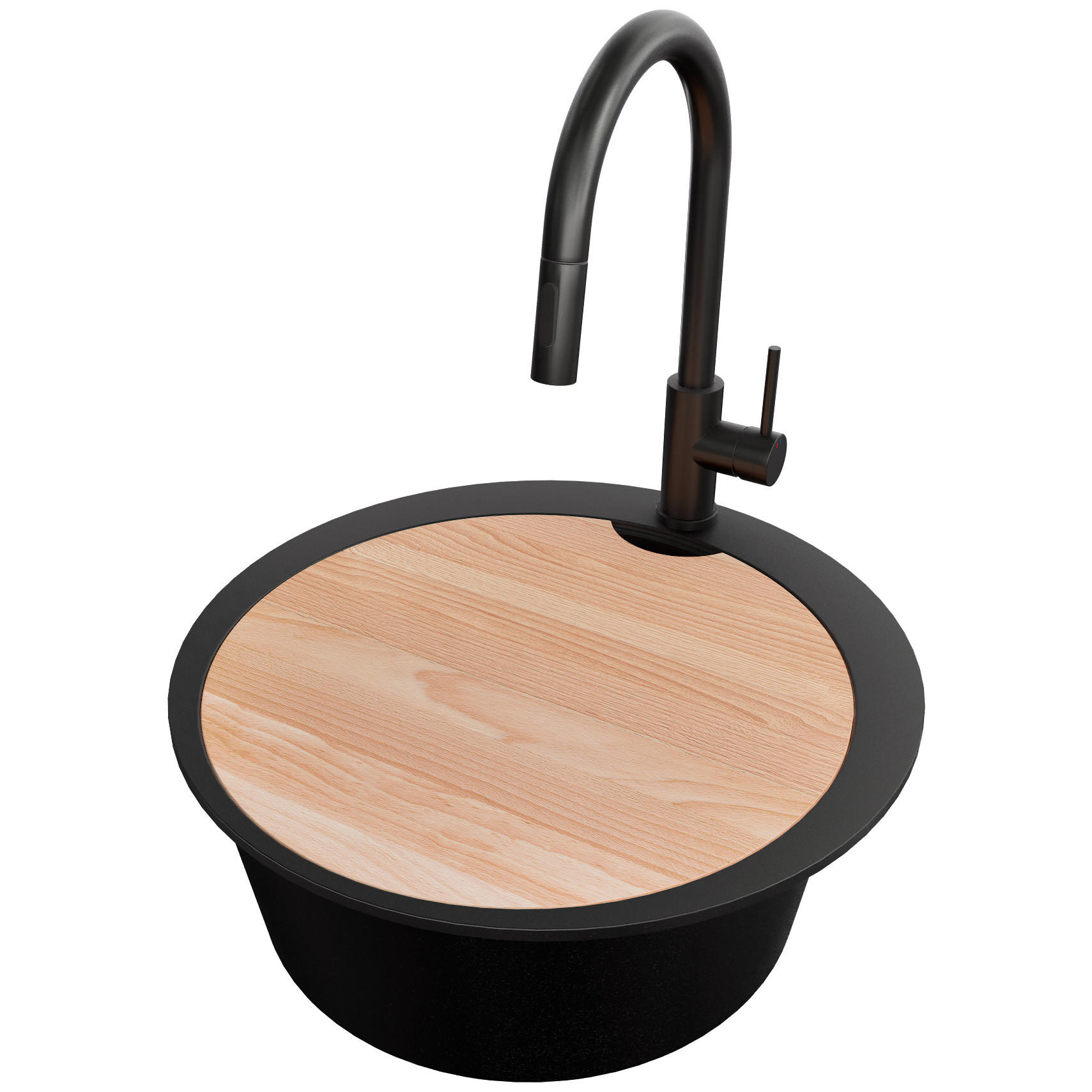 GRANITSPÜLE Pisa Max, 2-er set Schwarz 53/53 cm 1 Becken + Küchenarmatur 40/20 cm + Ablauf-Set + Schneidebrett ab 50er Unterschrank - Chromfarben/Beige, Kunststoff (53/20/53cm) - Primagran