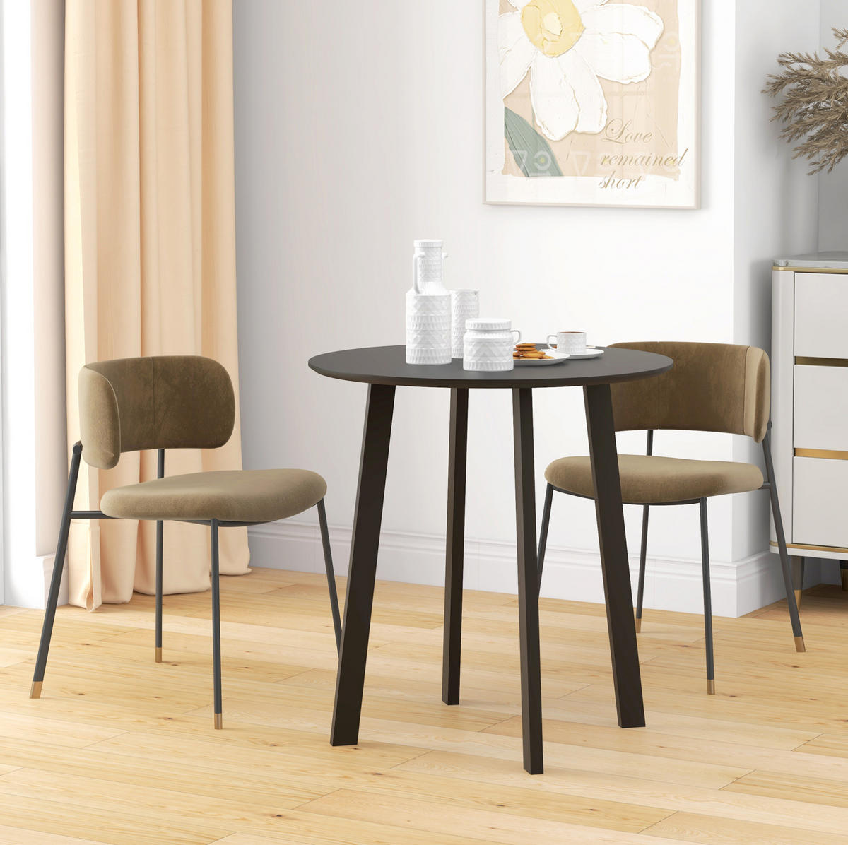 ESSTISCH aus MDF 72x72x75 cm Schwarz, rund mit Hochglanzoberfläche und Metallbeinen - Schwarz, Holzwerkstoff (72/72/75cm) - Modfu