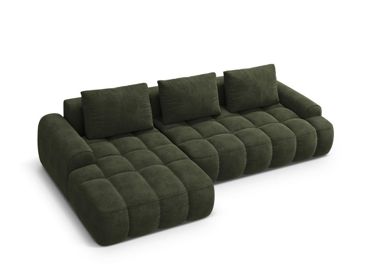 AUSKLAPPBARES-ECKSOFA links mit Container Linz aus Samt grün 3 Sitzplätze - Grün, Textil (142/275cm) - Cosmopolitan Design