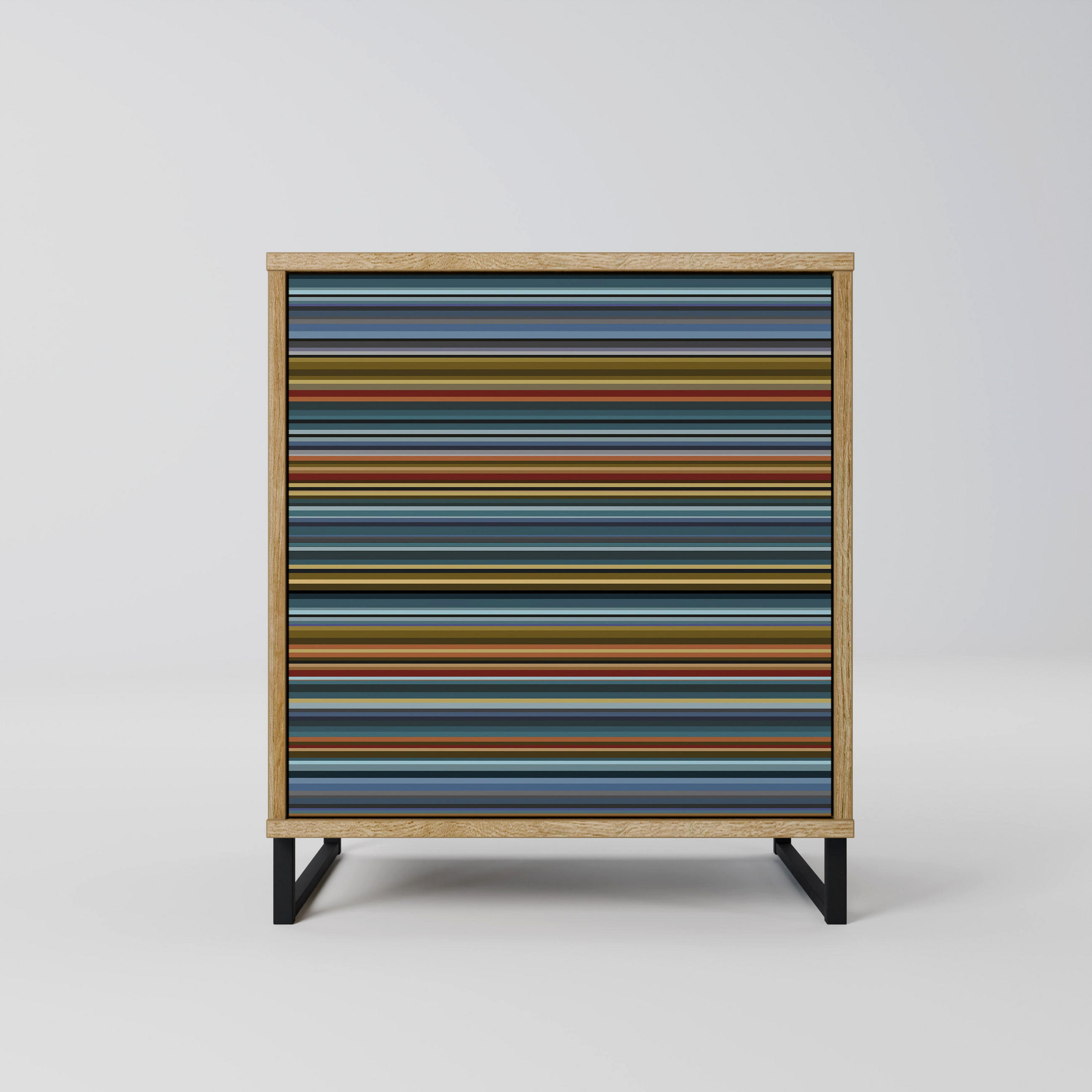 SIDEBOARD LINEOUT SPECTRUM, Eichefarben, 57,5x42x67,5 cm, Schwarze Metall-Rahmenfüße - Eichefarben/Multicolor, Holzwerkstoff/Metall (57.5/67.5/42cm) - SpaceRebels
