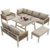 GARTENSET L-Form 8 Personen Beige Inkl. Tisch & 1 Sessel - Beige, Metall - FLIEKS