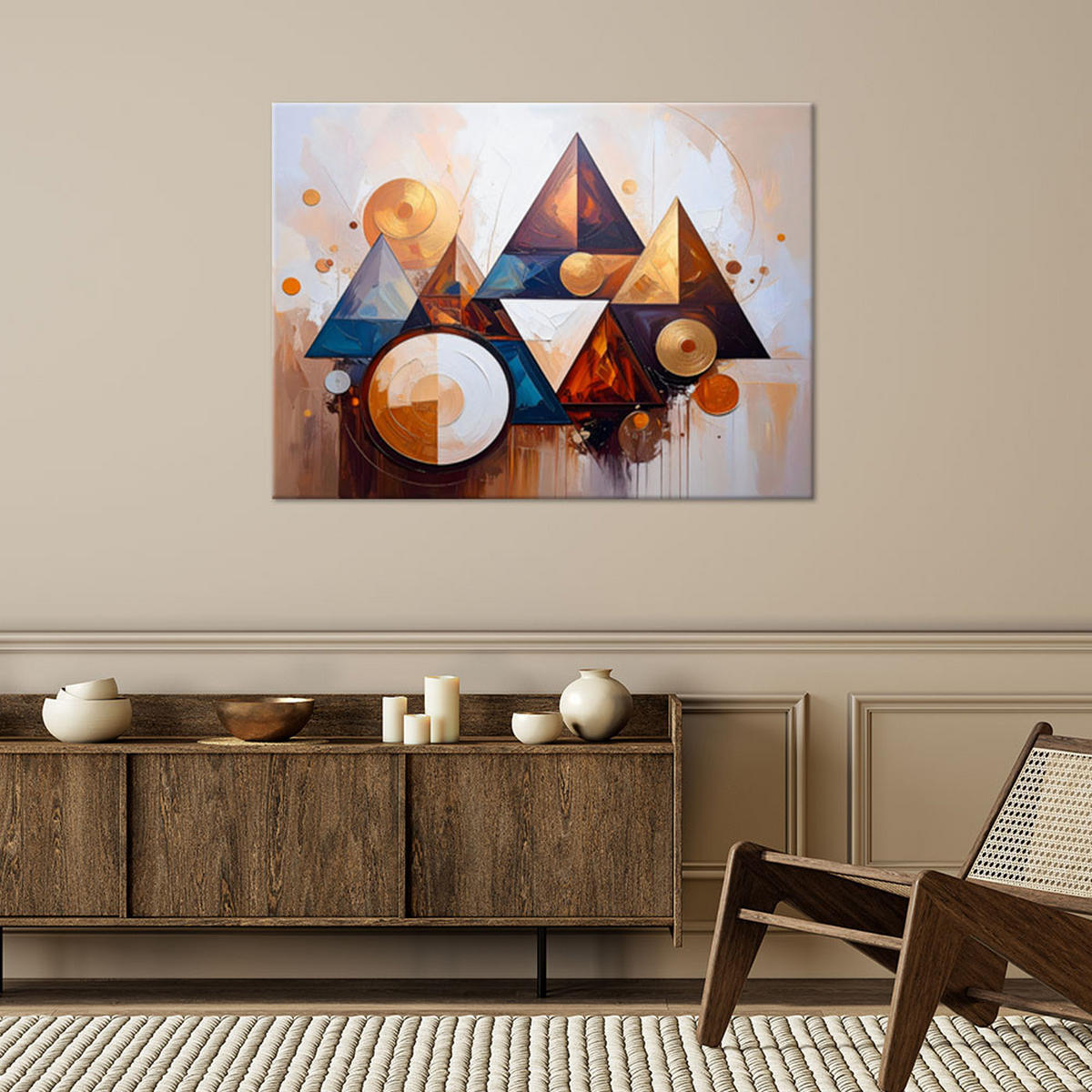 LEINWANDBILD Bunte Abstraktion Dreiecke 100x70cm - Beige, Textil (100/70cm) - Feeby