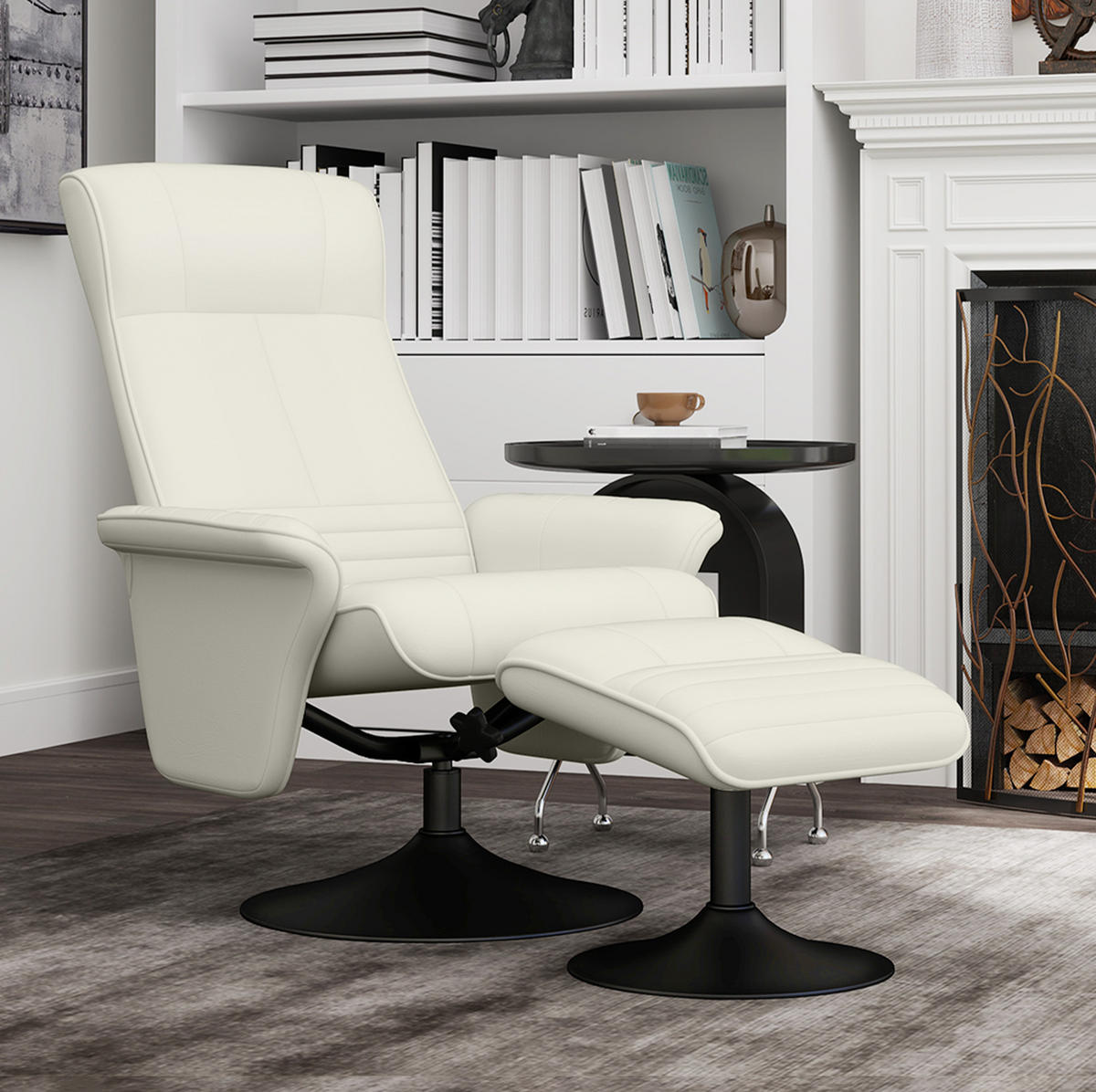 RELAXSESSEL mit Hocker Polyester 360° drehbar, bis 135° verstellbar 69/71/104 cm Cremeweiß - Creme, Textil (71/104/69cm) - Redom
