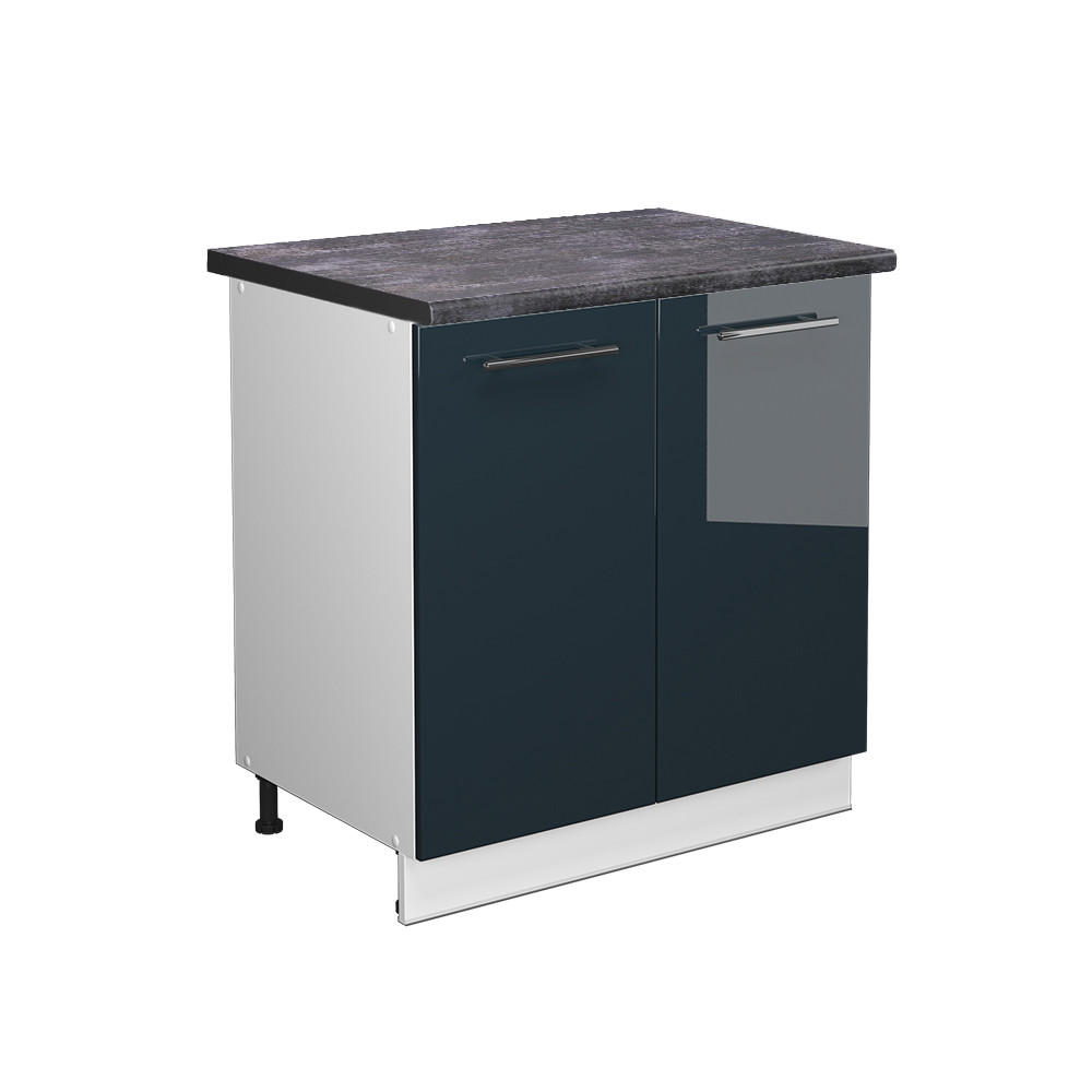 SPÜLENUNTERSCHRANK Fame-Line Dunkelblau Hochglanz 80 cm mit Regal AP Anthrazit - Weiß/Dunkelblau, Holzwerkstoff (80/82/60cm) - Vicco