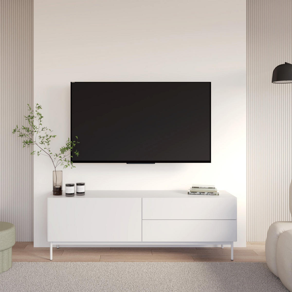 TV-STOLEK Olio Bílá 160 cm - bílá, kov/kompozitní dřevo (160/52/38.6cm) - Selsey