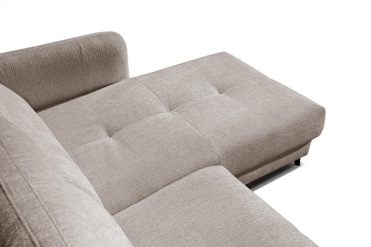 ECKSOFA SVEN 3-Sitzer, 1 Relax XL, verstellbare Kopfstützen, beige - Beige/Schwarz, Holzwerkstoff/Textil (256/163cm) - Courtois Laville
