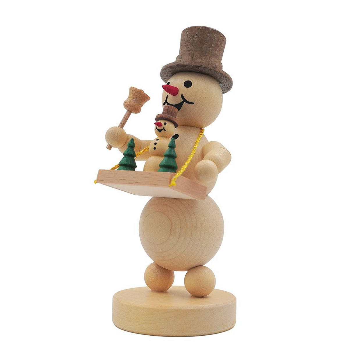 HOLZFIGUR Schneemann mit Bauchladen auf Sockel 11 cm - Multicolor, Holz (5/1/0.1cm)