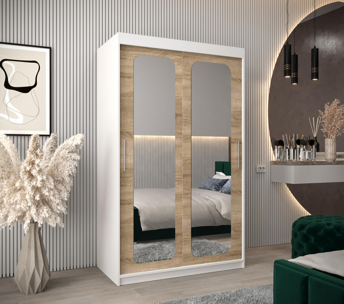 SCHWEBETÜRENSCHRANK 200/120/62 2-türig - Silberfarben/Weiß, Holz/Kunststoff (120/200/62cm) - Abiks Möbel