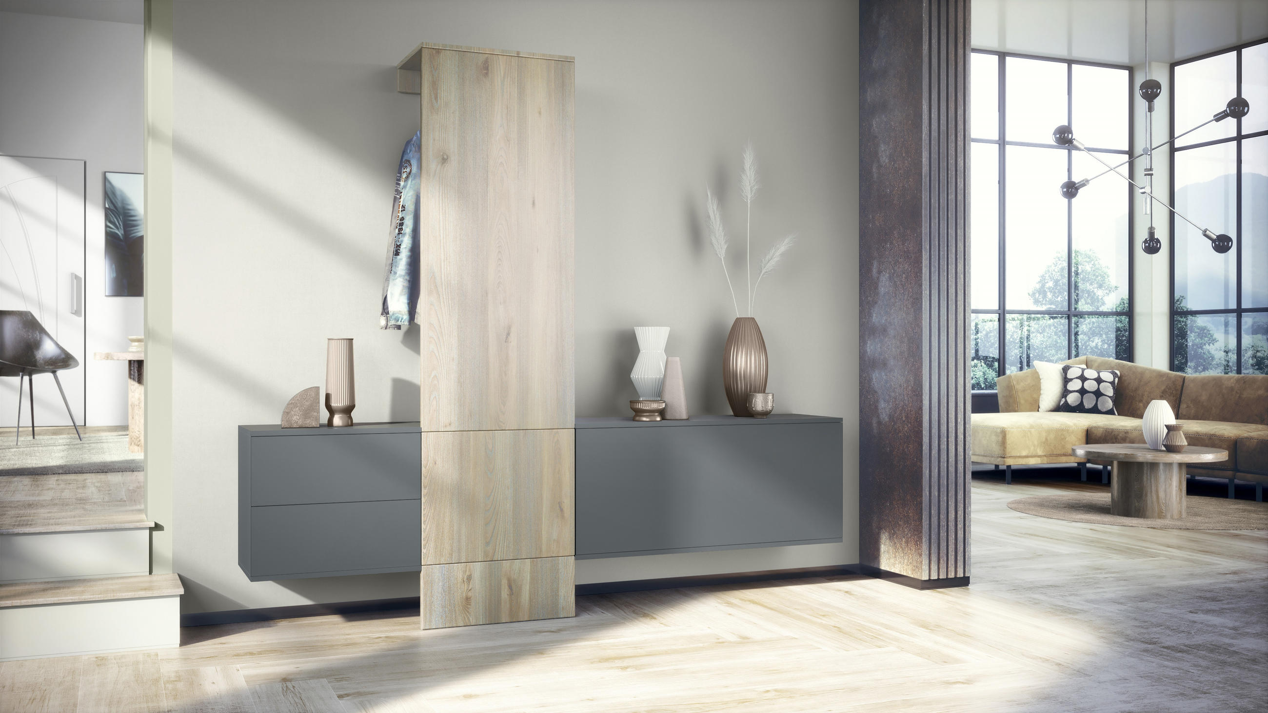 GARDEROBE Carlton Paneel in Eiche Nordic - Silbereichenfarben, Holzwerkstoff (209/193/35cm) - Vladon