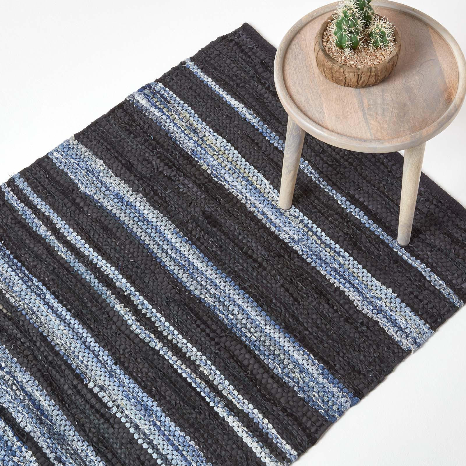 HANDWEBTEPPICH Texas, Leder & Denim 90/150 cm - Blau, Textil (90/150cm) - Homescapes