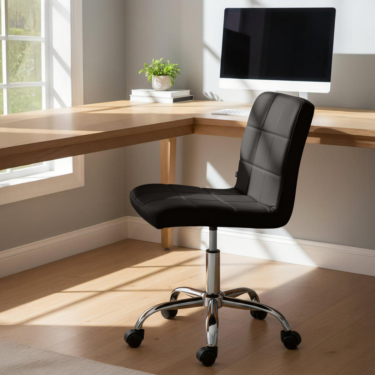 DREHSTUHL Lederlook Braun - Chromfarben/Braun, Textil/Metall (47/93/56cm) - CLP