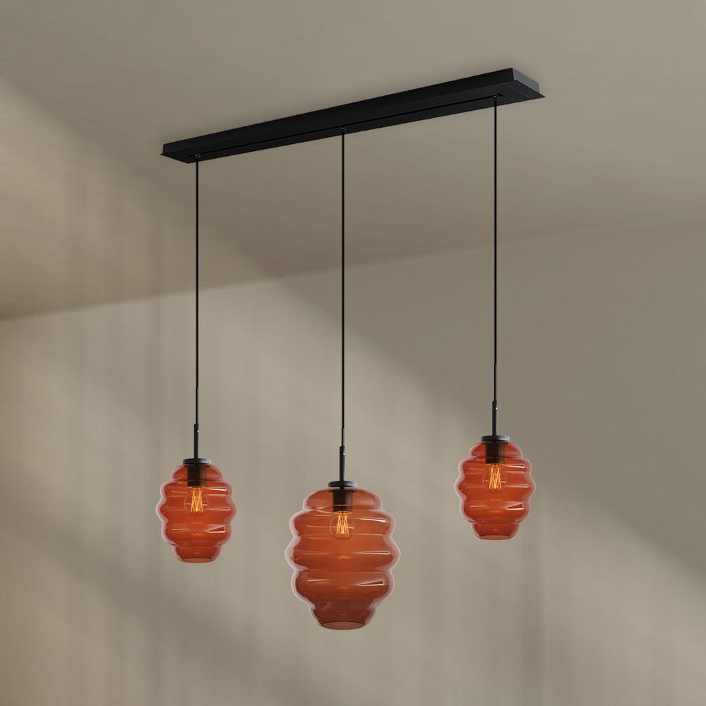 HÄNGELEUCHTE Echos 3-flammig Braun Ø 18/25cm - Schwarz/Braun, Glas (18/18/20cm) - s.luce