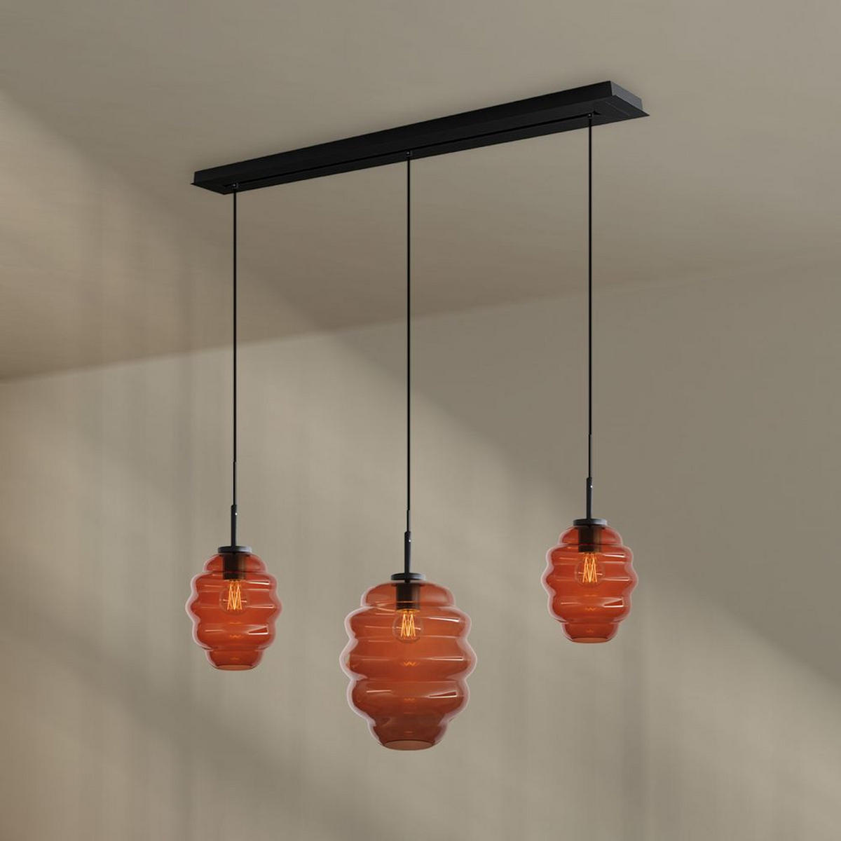 HÄNGELEUCHTE Echos 3-flammig Braun Ø 18/25cm - Schwarz/Braun, Glas (18/18/20cm) - s.luce