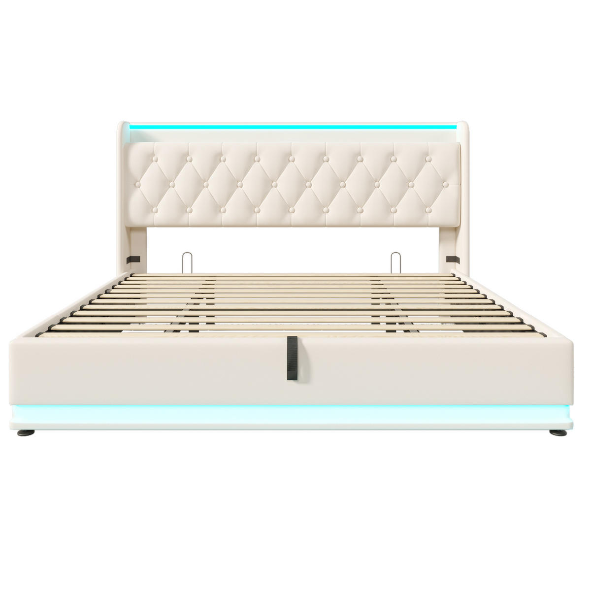 POLSTERBETT 180/200 cm Weiß mit 360-Grad-LED-Beleuchtung und USB-Anschluss - Weiß, Kunststoff (180/200cm) - OKWISH
