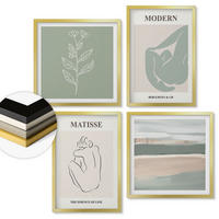 WANDBILDER 4er Set - 50x50 cm & 40x60 cm Goldrahmen - Abstrakte Pflanzenformen - Goldfarben, Kunststoff (50/50cm) - ArtPrintCave