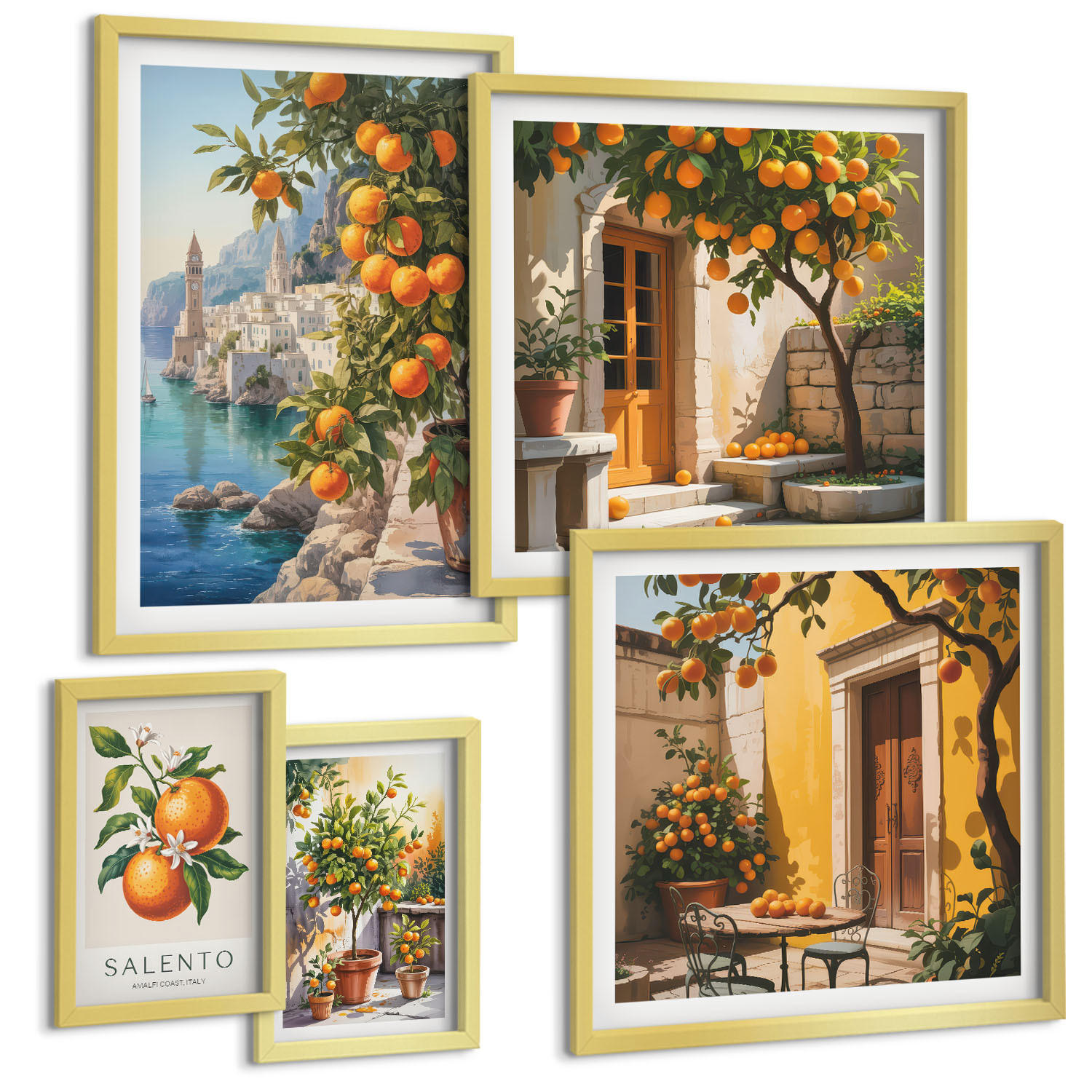 BILDER SET 5er Set - 50x50 cm & 20x30 cm & 40x60 cm Goldrahmen - Stadtansichten von Gebäuden - Goldfarben, Kunststoff (40/60cm) - TULUP