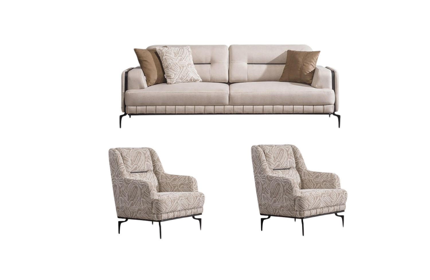 SITZGARNITUR Note Creme Stellvariante:3+1+1 - Creme, Holz (227/82/97cm) - Villa Möbel