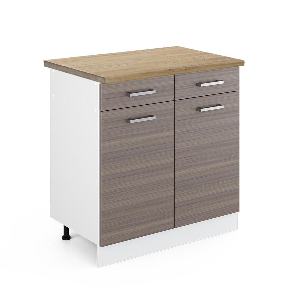 KÜCHENUNTERSCHRANK R-Line Grau 80 cm, AP Eiche - Weiß/Braun, Holzwerkstoff (80/81.6/60cm) - Vicco
