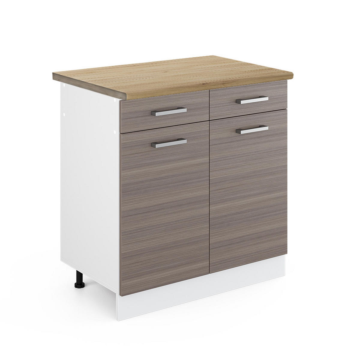 KÜCHENUNTERSCHRANK R-Line Grau 80 cm, AP Eiche - Weiß/Braun, Holzwerkstoff (80/81.6/60cm) - Vicco