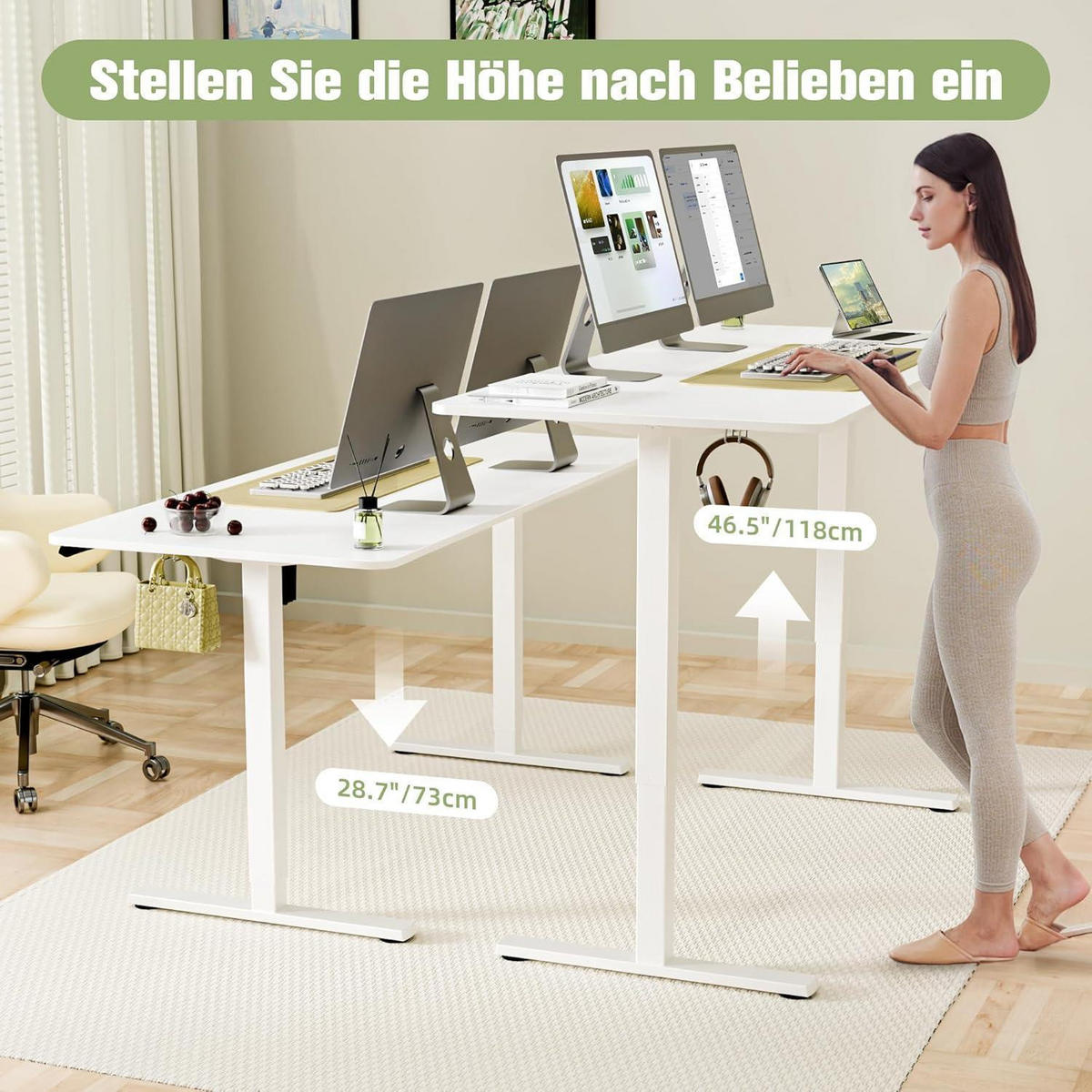 SCHREIBTISCH höhenverstellbar elektrisch 160 x 70 cm Weiß - Weiß, Metall (160/60/118cm)
