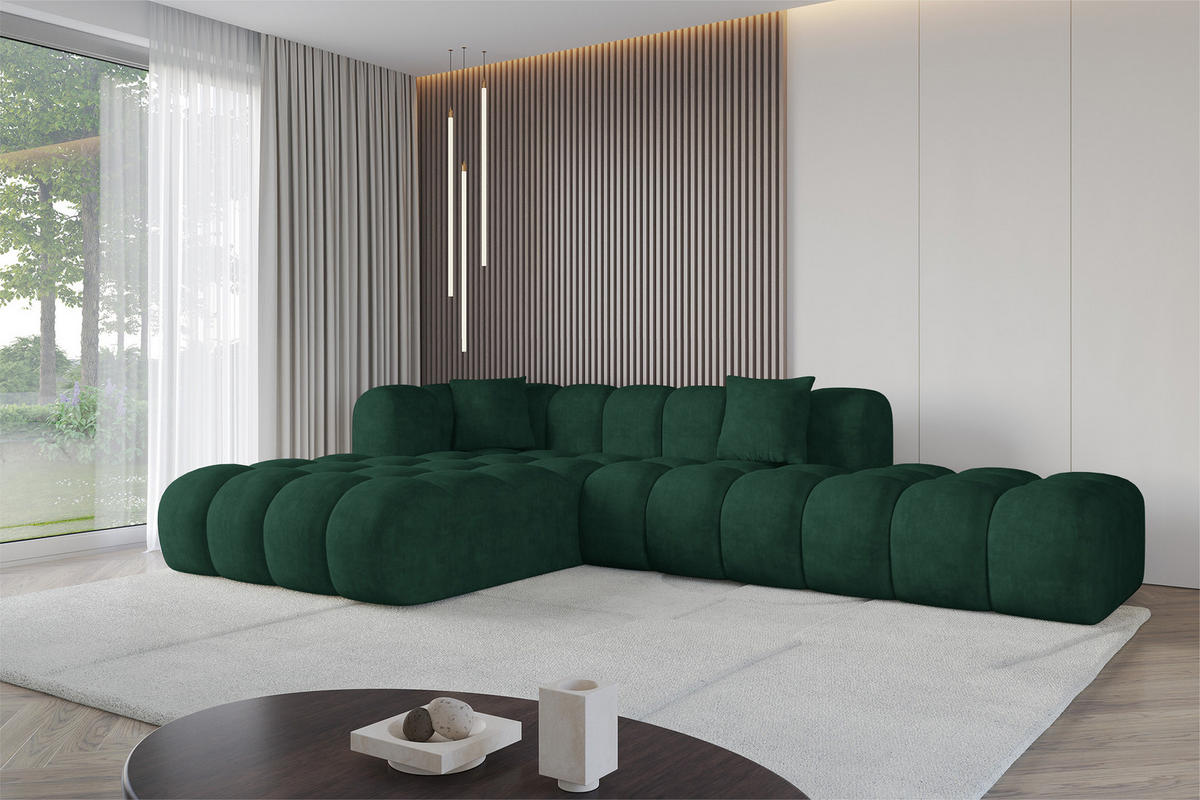 ECKSOFA Ottomane Links OLEA-L2 - 289x176x71 cm Dunkelgrün - Dunkelgrün/Schwarz, Holzwerkstoff/Kunststoff (289/176cm) - ALTDECOR