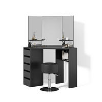 ECKSCHMINKTISCH Enna Schwarz 110 cm mit Hocker - Schwarz, Holzwerkstoff (110/141.5/54cm) - Livinity®