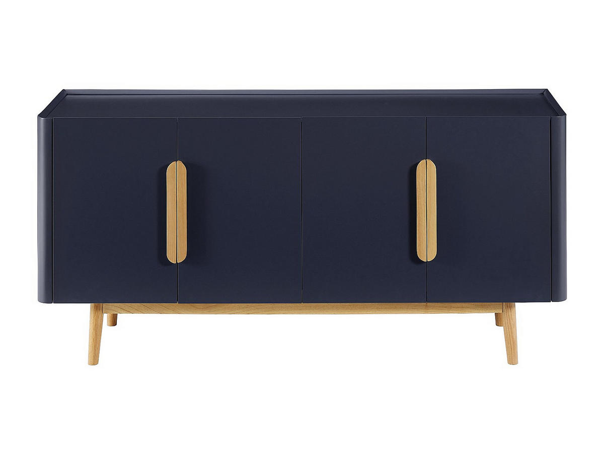 SIDEBOARD mit 4 Türen - MDF & Kautschukholz - Blau & Holzfarben hell - DUNELON - Blau, Holz (160/75/45cm) - Vente-Unique