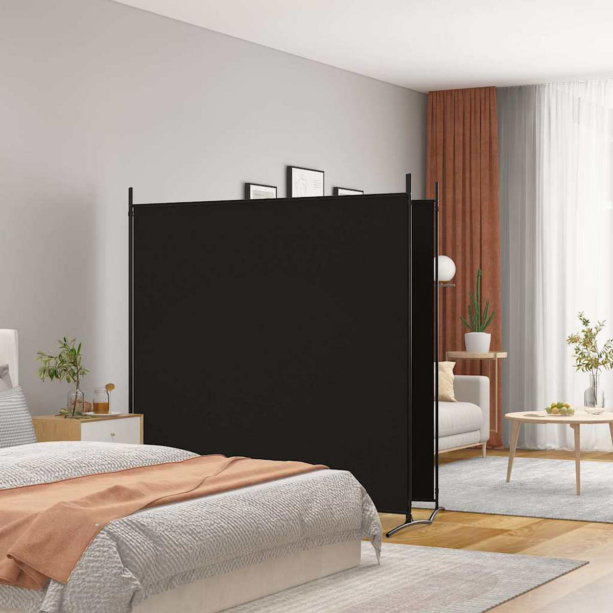 PARAVENT 2-teilig Schwarz 348/180 Cm Stoff - Schwarz, Textil (348/180/0.1cm) - vidaXL