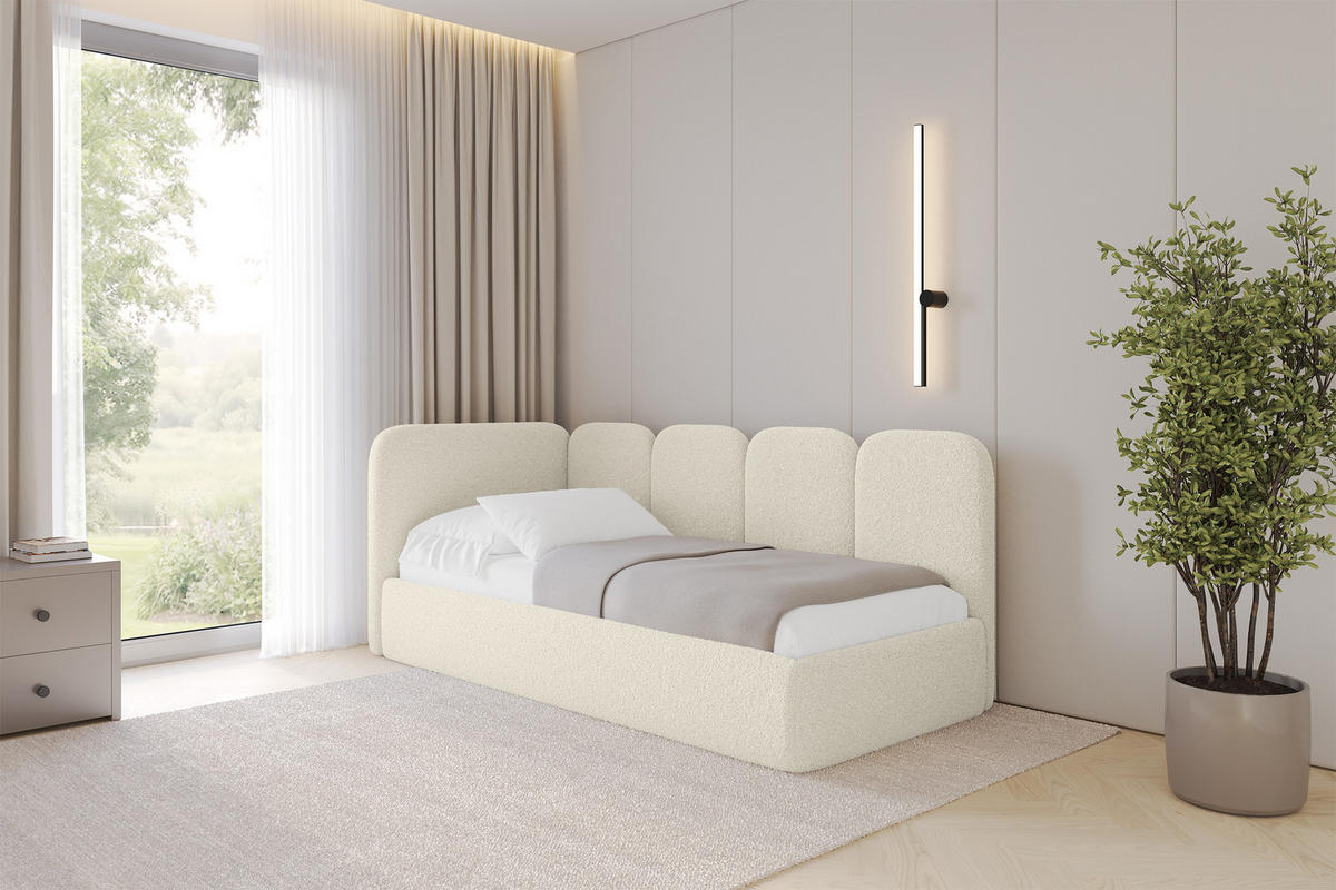 EINZELLBETT Jugendbett mit Bettkasten und Matratze H3/H4, Rechts - VELY 80x200 Beige - Perlmutt, Holzwerkstoff/Textil (80/200cm) - ALTDECOR