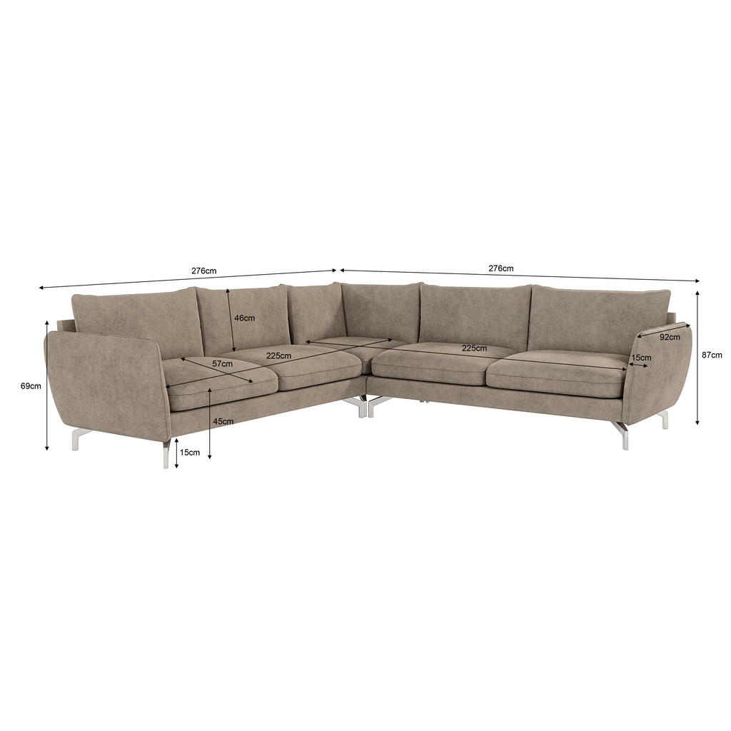 Thumbnail - S-Style Möbel Ecksofa, Beige, Textil, Echtholz,Buche, Birke, 7-Sitzer, Füllung: Silikon,Schaumstoff, Eckteil, L-Form, 27...