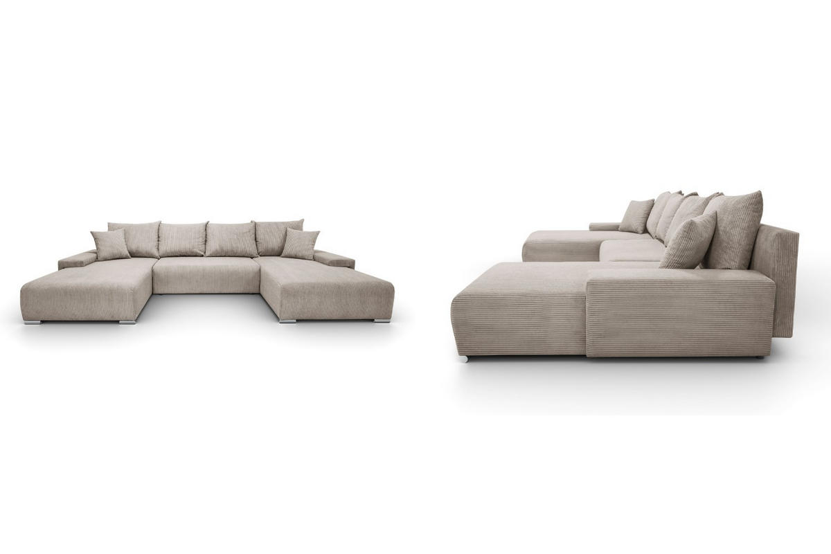 WOHNLANDSCHAFT Lauren in U-Form 348 x 188 cm, 5 Sitzer, Bettzeugablage, Big Sofa, Eckcouch, Cord, beige - Beige, Kunststoff (348/93/188cm) - Margaret Hadas24