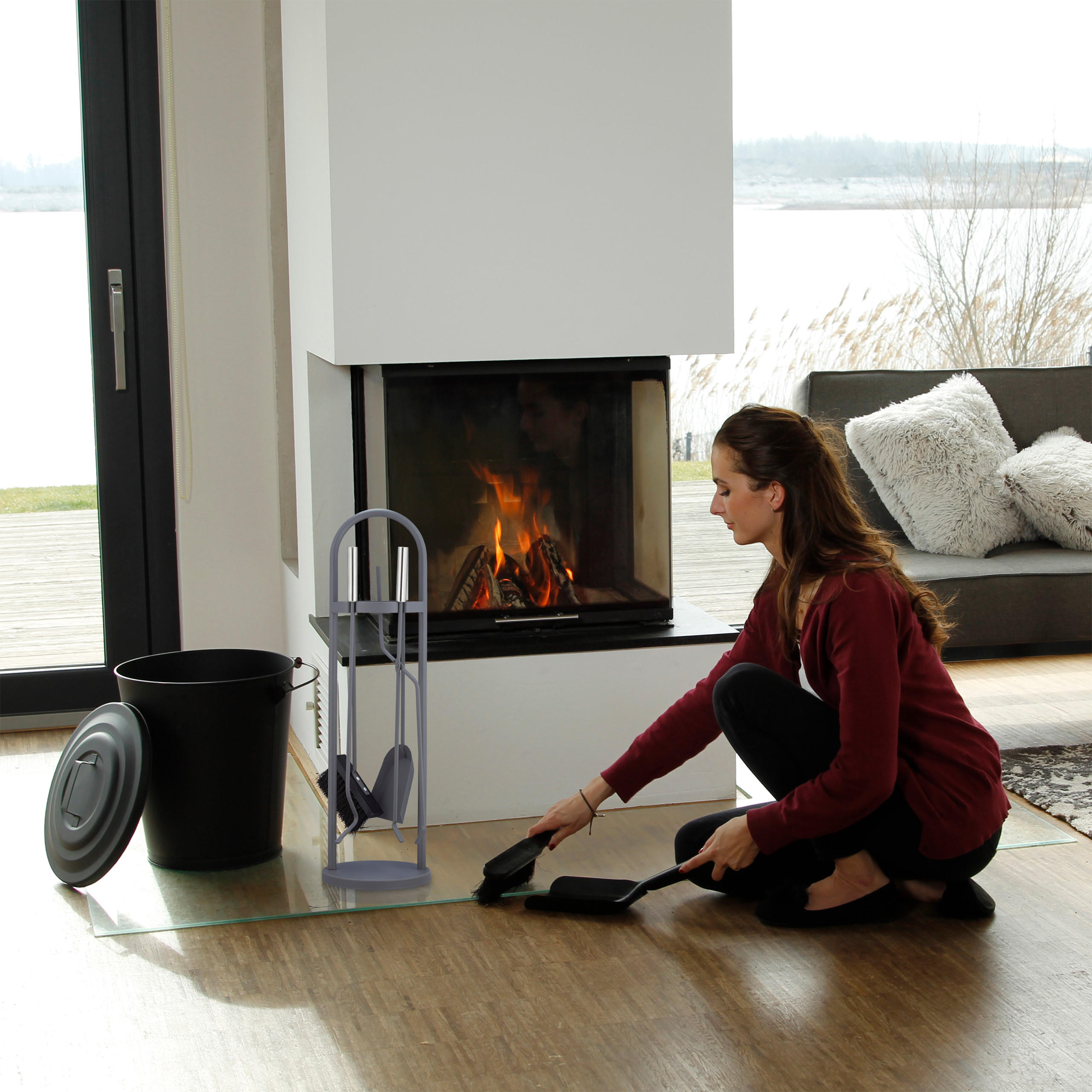 KAMINBESTECK - Grau, Metall (20/68.5/20cm) - Relaxdays