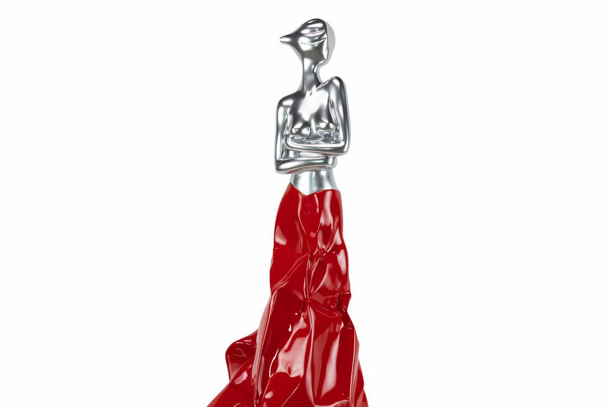 SKULPTUR Rot 24/88 cm - Rot/Silberfarben, Stein (5.85/88/24cm) - KUNSTLOFT