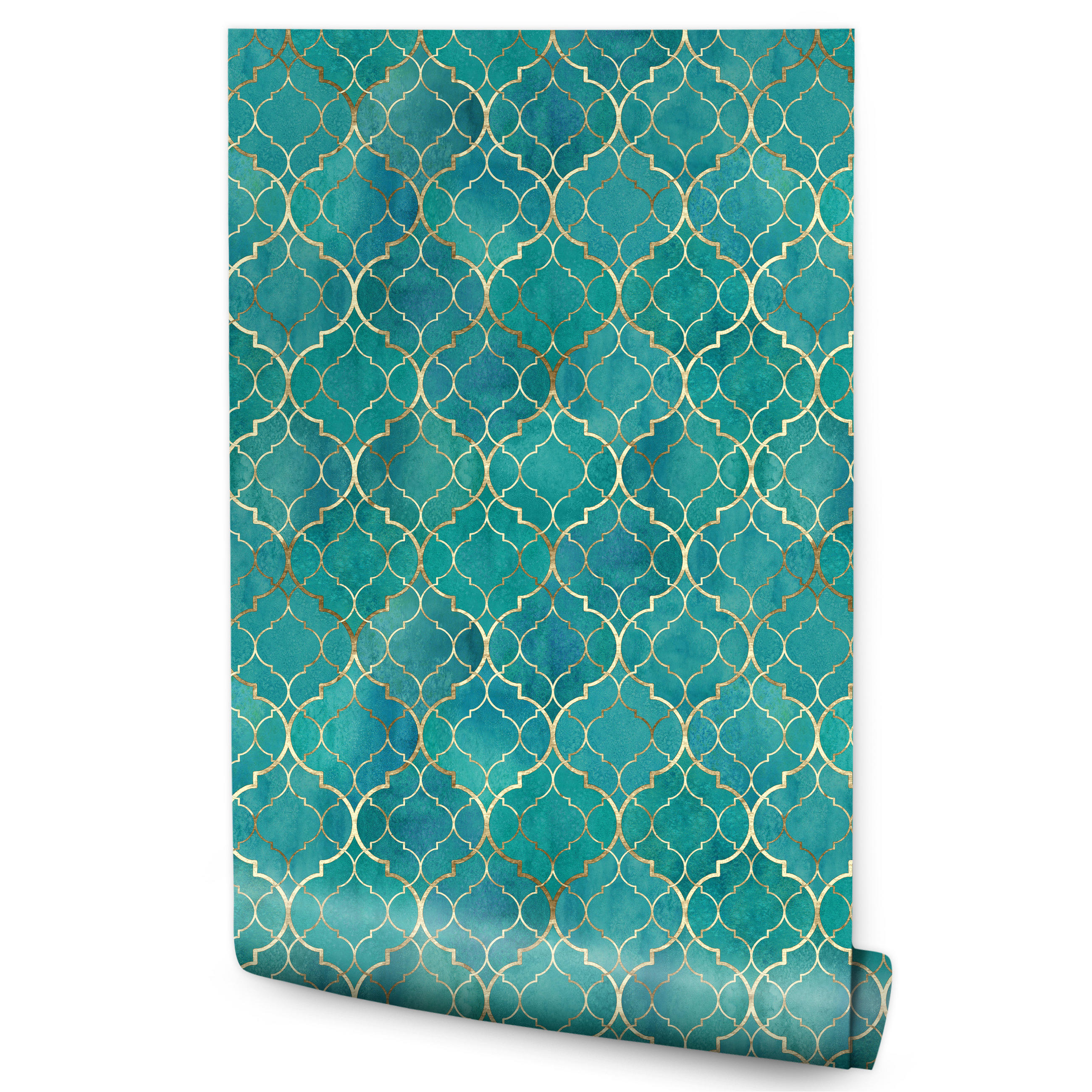 VLIESTAPETE Glamour-Ornamente – Türkis, Goldfarben – 50x1000 cm - Türkis/Goldfarben, Papier (50/1000cm) - Muralo