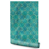 VLIESTAPETE Glamour-Ornamente – Türkis, Goldfarben – 50x1000 cm - Türkis/Goldfarben, Papier (50/1000cm) - Muralo