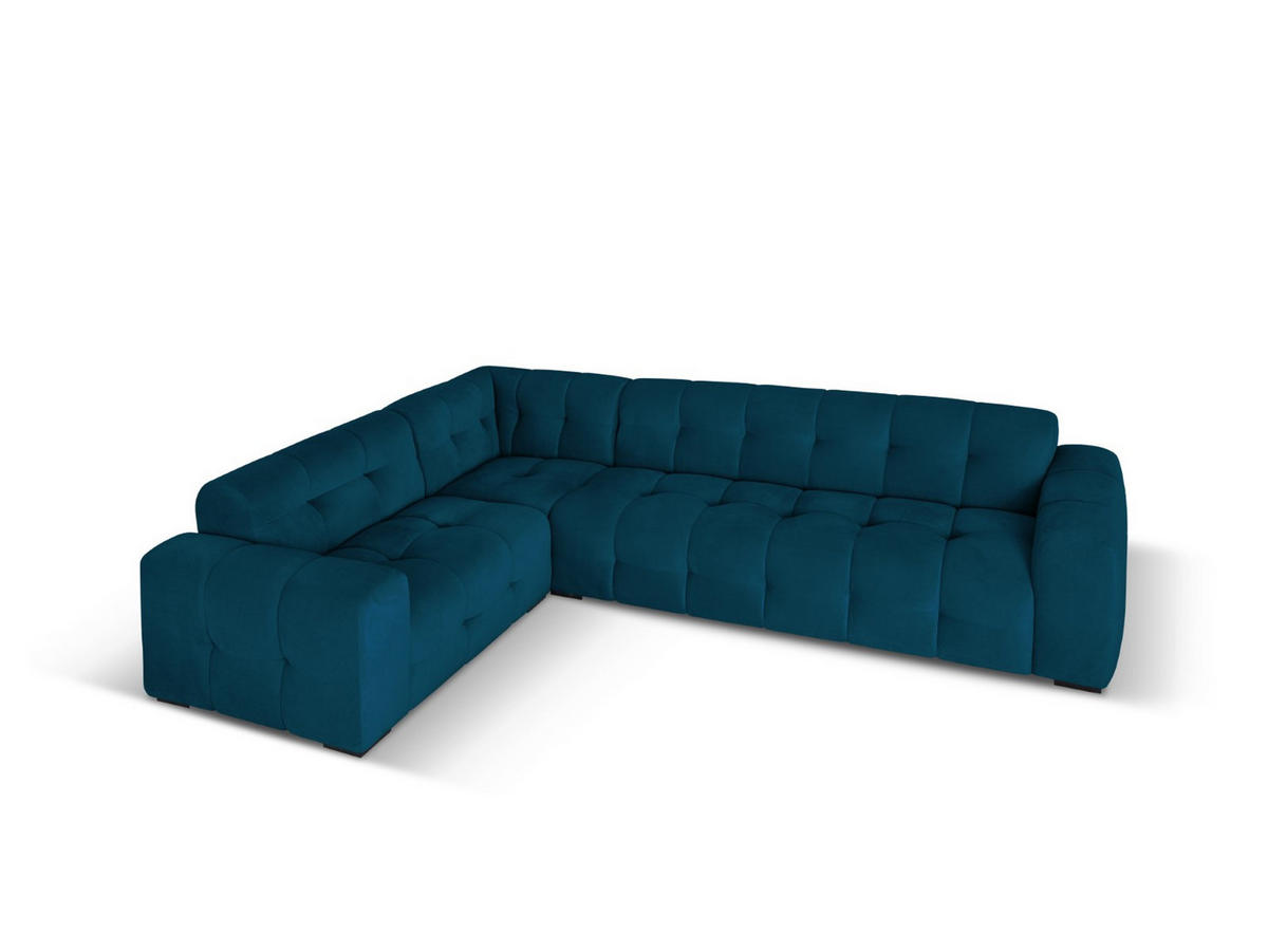 ECKSOFA links Kendal aus Samt marineblau 6 Sitzplätze - Blau, Textil (231/332cm) - Micadoni